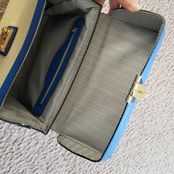 NWOT Cute Spring Blue Bamboo Handle Straw Bag - Picture 9 of 16